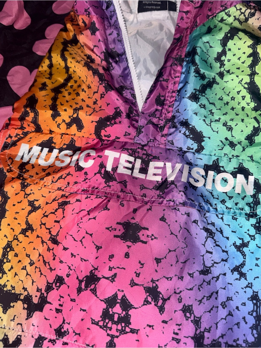 Medium windbreaker Rainbow Tie-Dye Pullover One-Piece 'MUSIC TELEVISION' Print